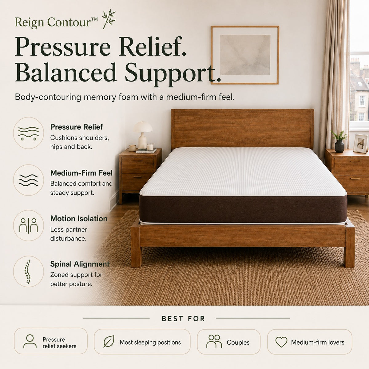 Reign Contour™ — Pressure Relief Memory Foam - Medium Firm